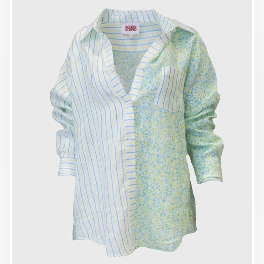 Solid & Striped The Oxford Tunic- 100% Linen $178.00 Painted Floral Pinstripe XS